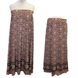 Kim Rogers Maxi Skirt Convertible Boho Print Tube Dress Large Free People Style
